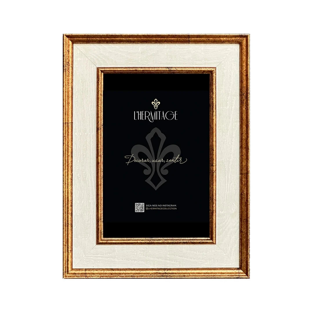 Full Fit - Porta retrato em poliestireno 10x15cm dourado e off-white
