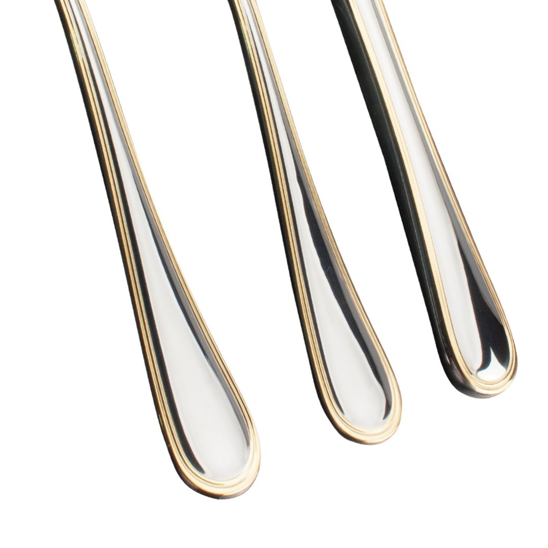 Fotografia para o produto Faqueiro 130 peças em aço inox 18/00 3,0 mm com friso ouro