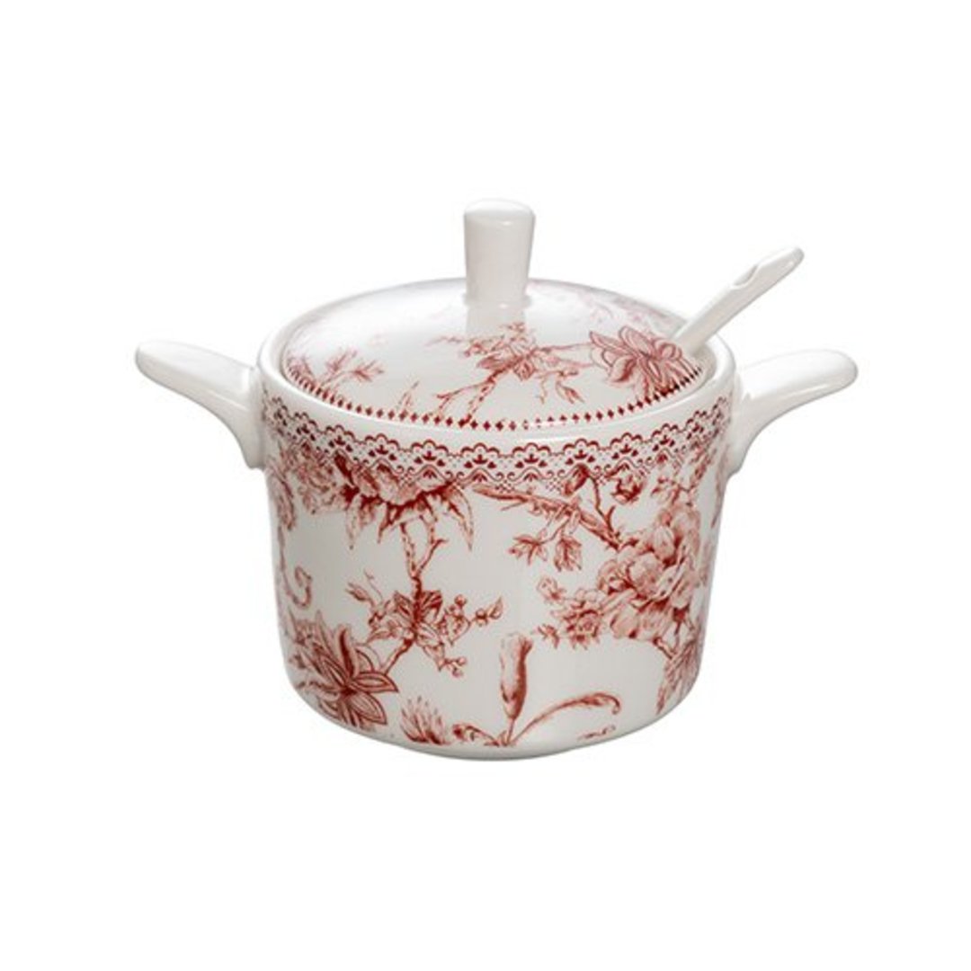 Imagem ilustrativa para Açucareiro em new bone china com colher 280ml D14,2xA10,6cm bordô