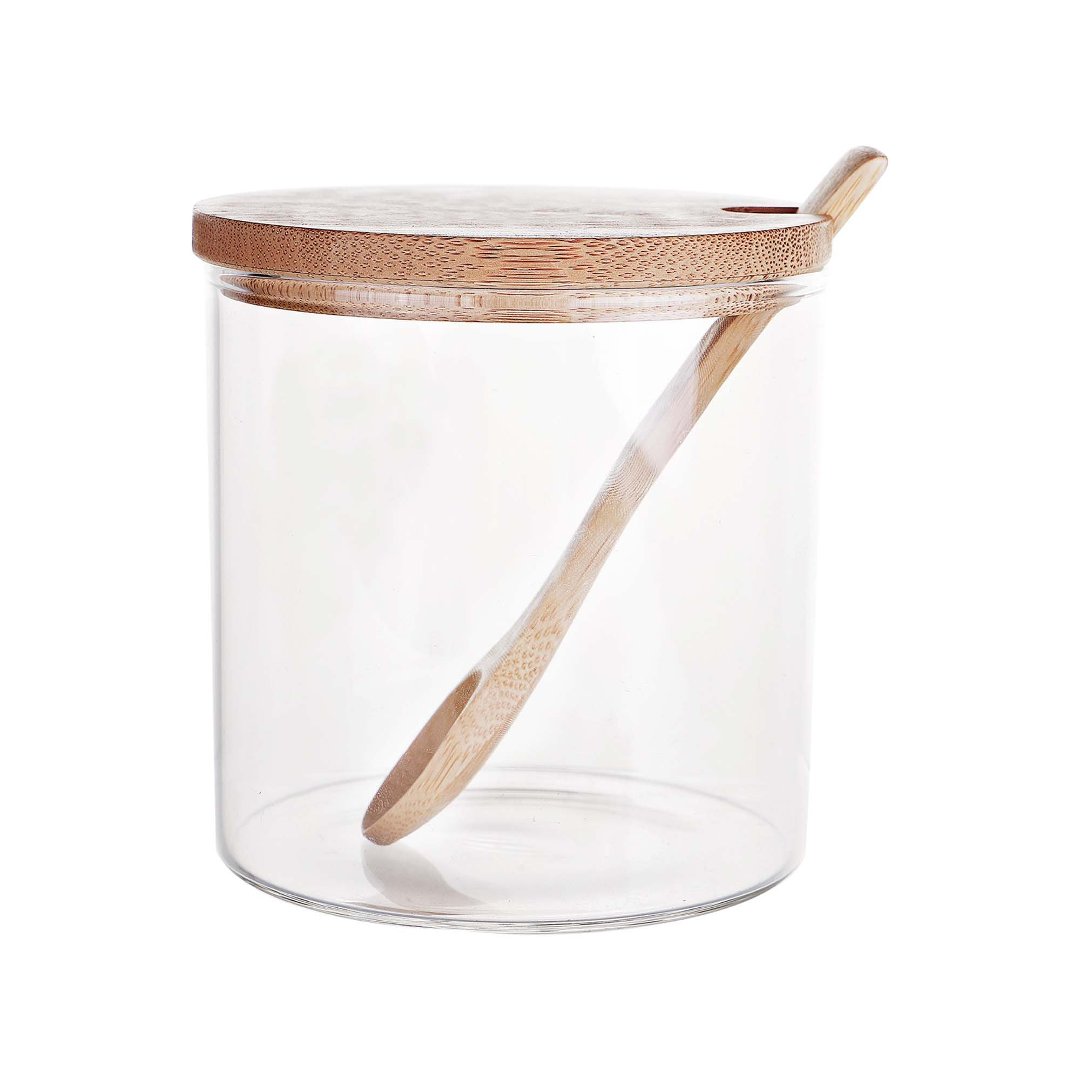 Imagem ilustrativa para Açucareiro em vidro borossilicato com tampa e colher em bambu 520ml