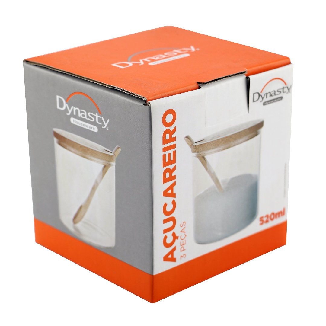 Fotografia para o produto Açucareiro em vidro borossilicato com tampa e colher em bambu 520ml