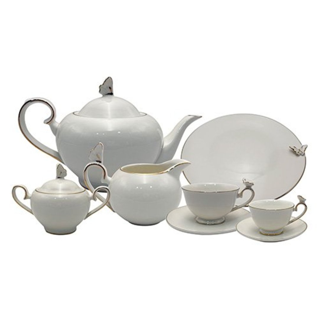 Imagem ilustrativa para Aparelho de chá e café em new bone china com borda dourada 23 peças