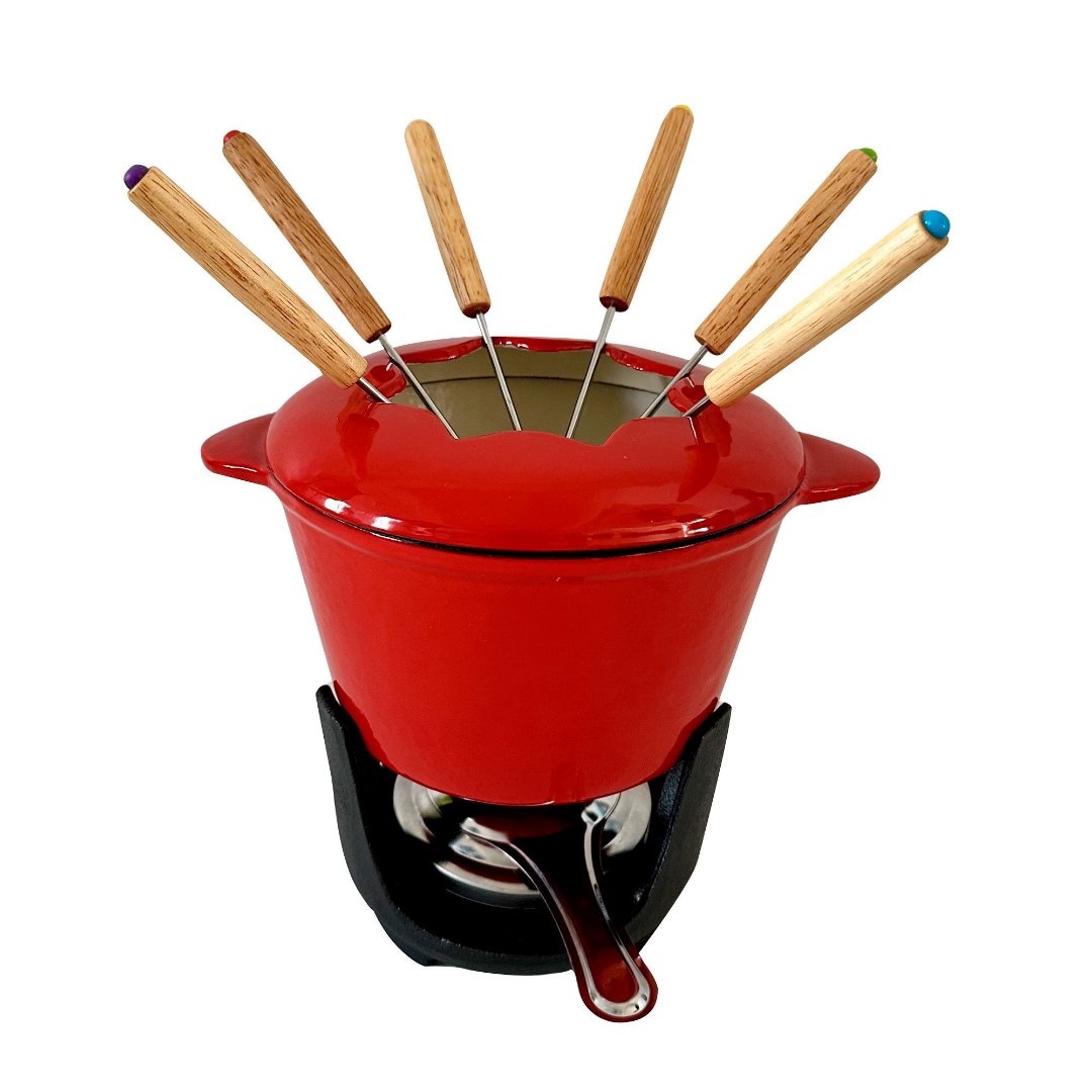 Imagem ilustrativa para Aparelho de fondue para queijo em ferro fundido 10 peças D16,5xA19,5cm 1,2L vermelho