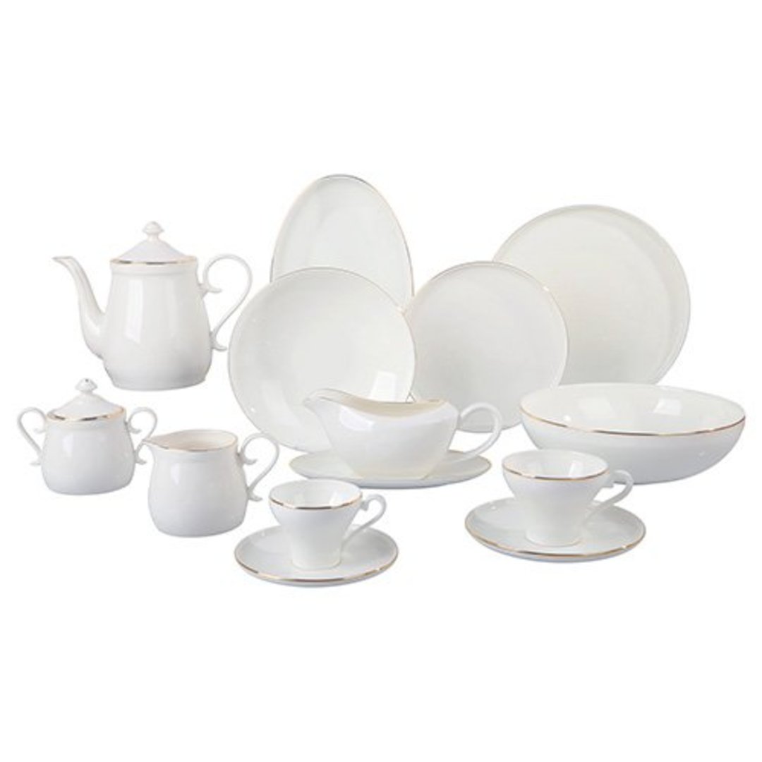 Imagem ilustrativa para Aparelho de jantar Lisse em fine bone china com filado ouro 49 peças