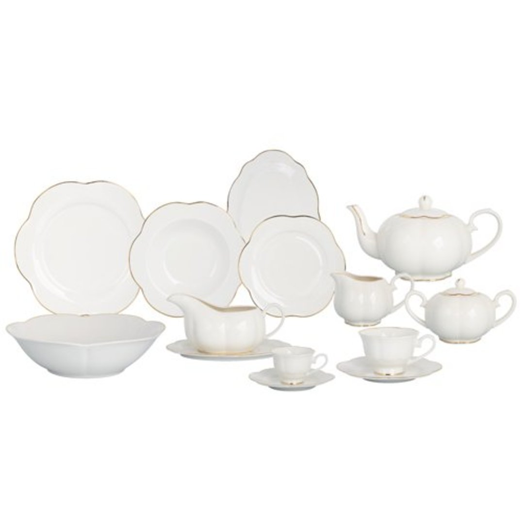 Imagem ilustrativa para Aparelho de jantar em new bone china branco com filado dourado 49 peças