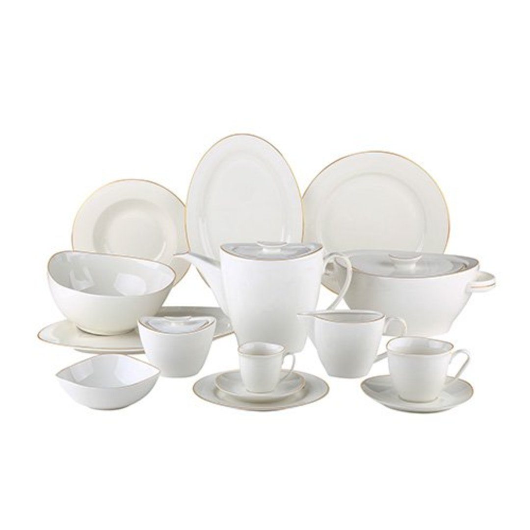 Imagem ilustrativa para Aparelho de jantar em new bone china com filado dourado 50 peças