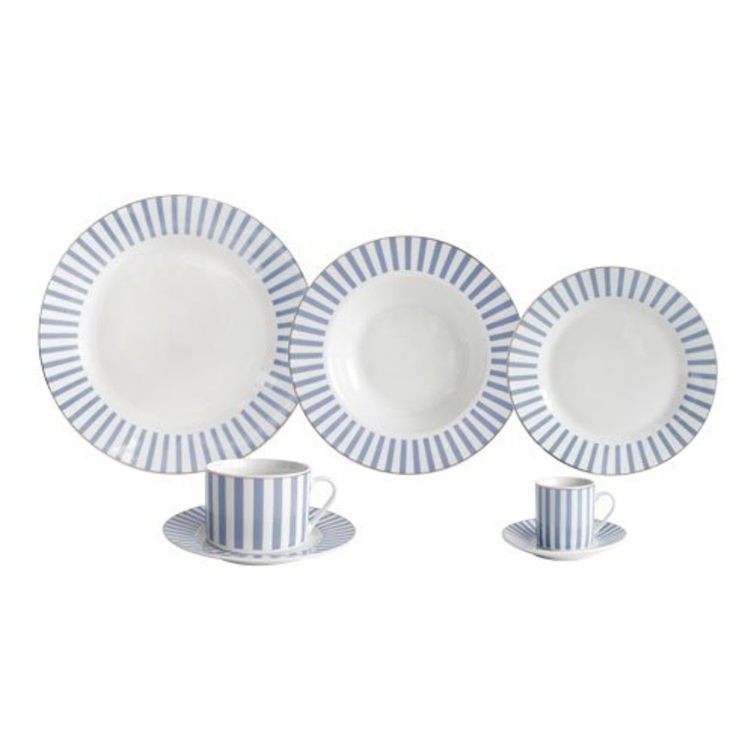 Imagem ilustrativa para Aparelho de jantar em porcelana com filado dourado 42 peças azul