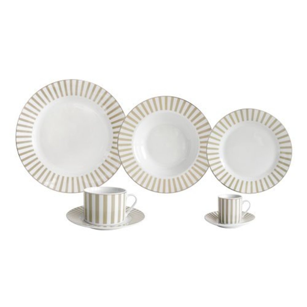 Imagem ilustrativa para Aparelho de jantar em porcelana com filado dourado 42 peças bege