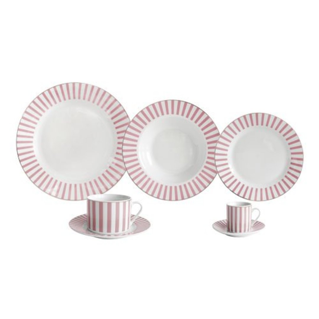 Imagem ilustrativa para Aparelho de jantar em porcelana com filado dourado 42 peças rosa