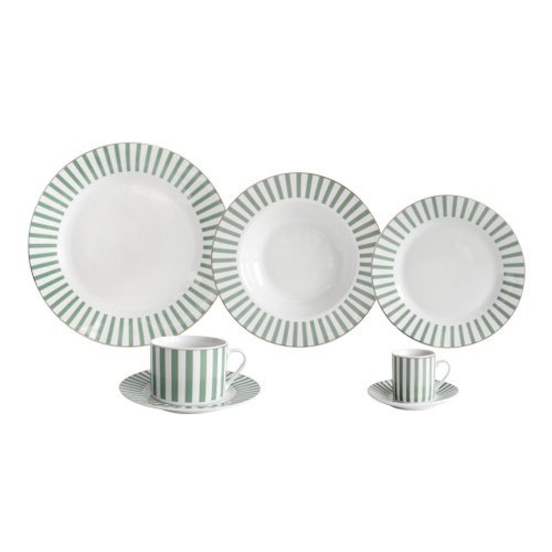 Imagem ilustrativa para Aparelho de jantar em porcelana com filado dourado 42 peças verde