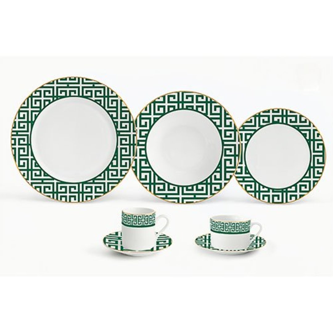 Imagem ilustrativa para Aparelho de jantar em porcelana com filado de ouro 42 peças verde