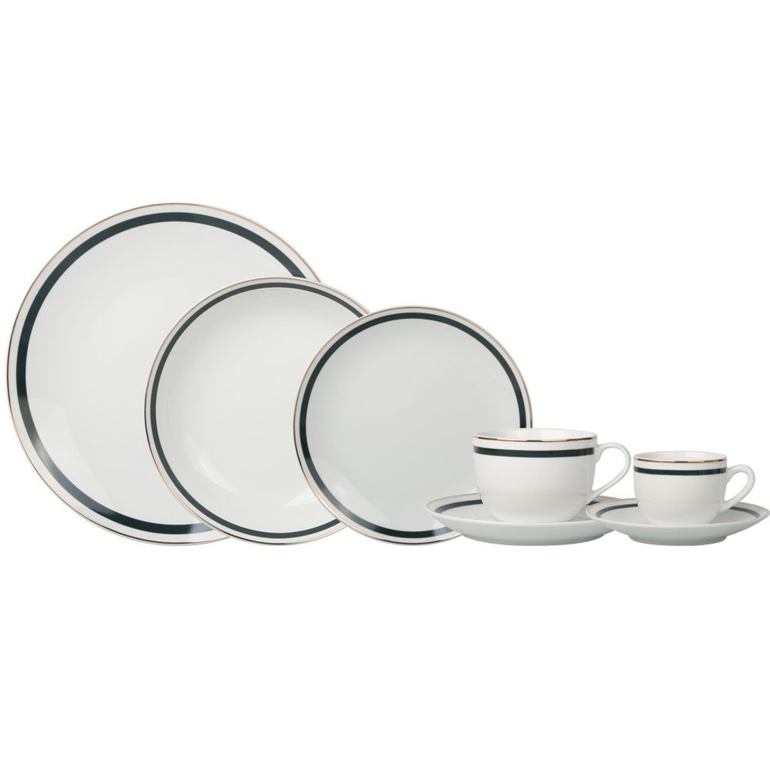 Imagem ilustrativa para Aparelho de jantar em porcelana gold rim 42 peças verde