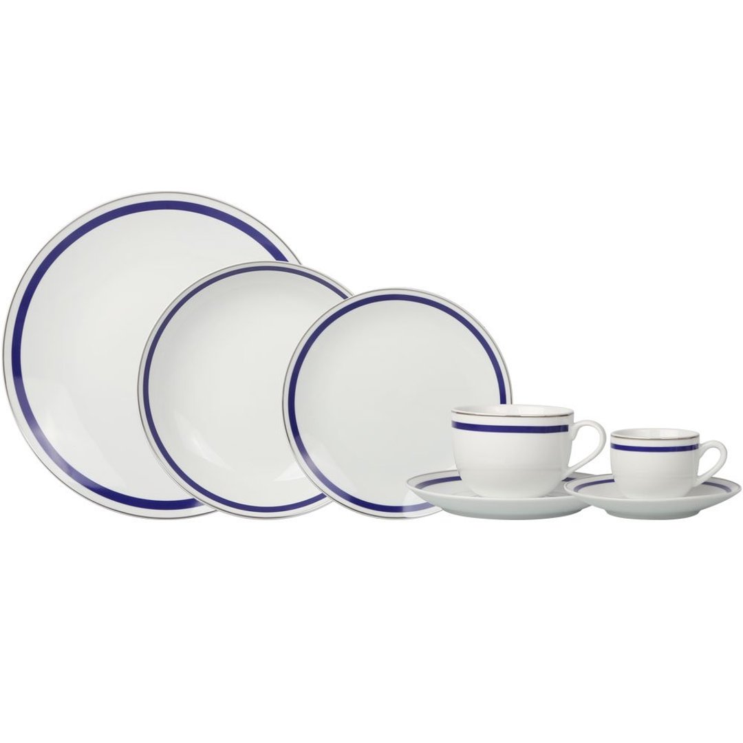 Imagem ilustrativa para Aparelho de jantar em porcelana Silver Rim 42 peças azul