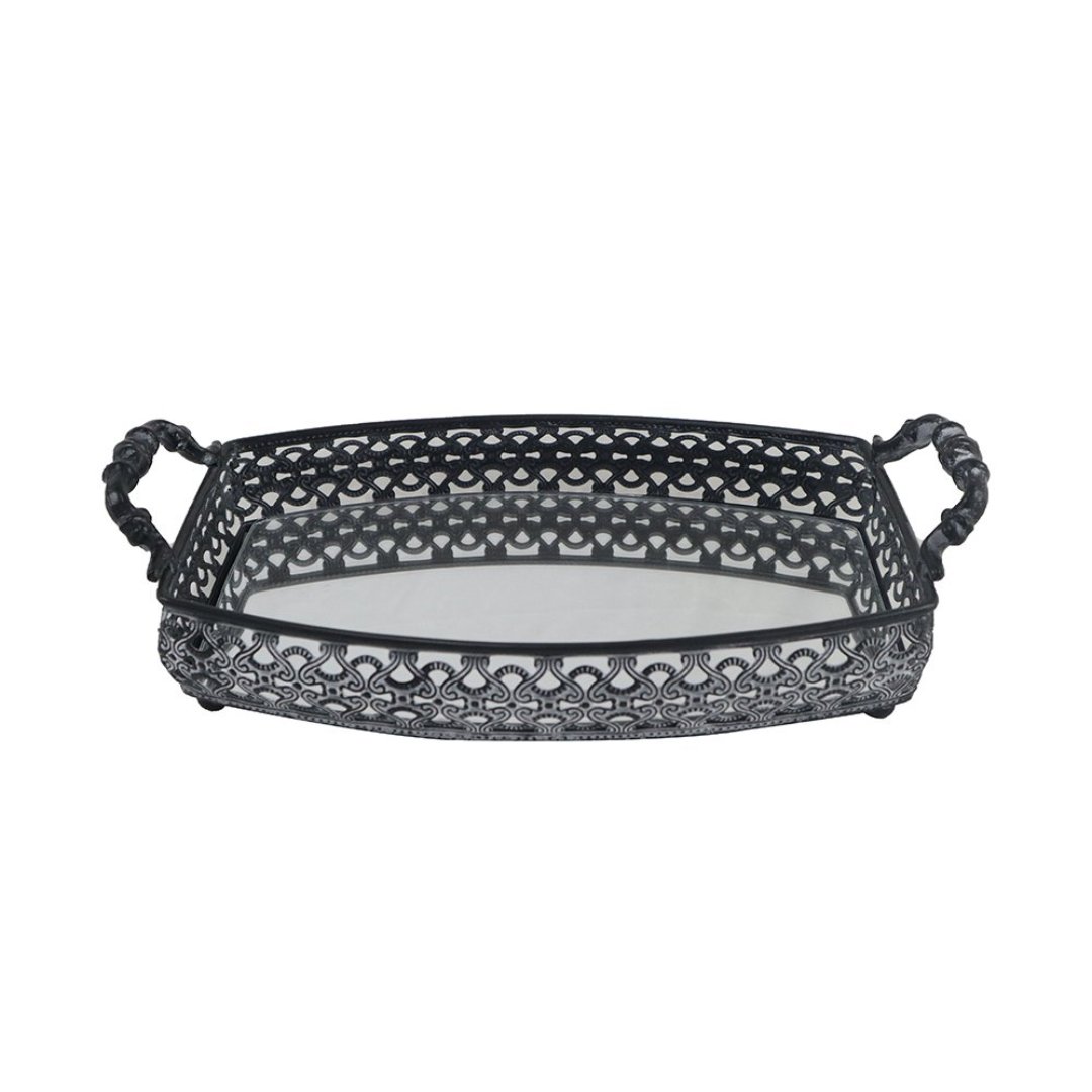 Imagem ilustrativa para Bandeja retangular em ferro com espelho e alça L30,5xP27,5xA9cm cor prata