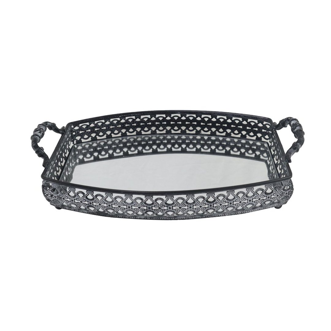 Imagem ilustrativa para Bandeja retangular em ferro com espelho e alça L35xP22,5xA9cm cor prata