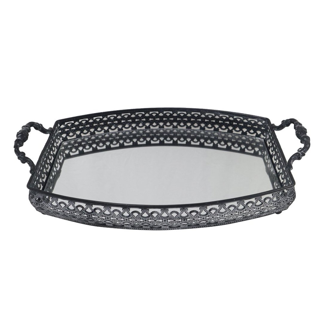 Imagem ilustrativa para Bandeja retangular em ferro com espelho e alça L39,5xP27xA9cm cor prata