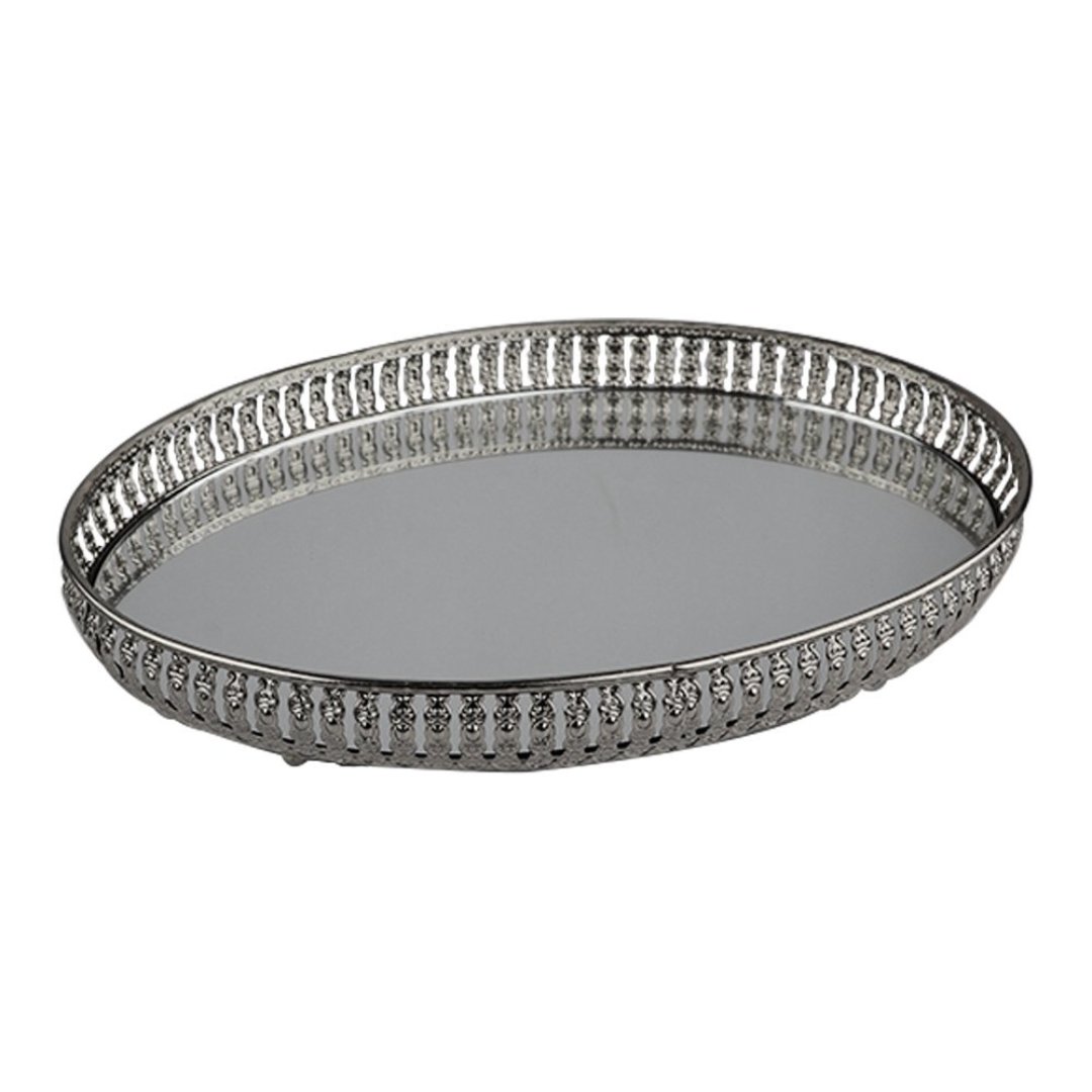 Fotografia para o produto Bandeja oval em ferro com espelho L32xP22,5xA4cm cor prata