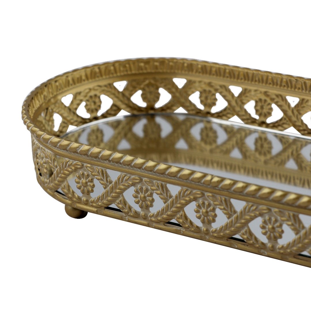 Fotografia para o produto Bandeja oval Romani em ferro com espelho L28xP13xA5cm cor dourada