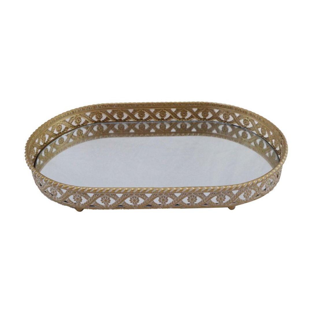 Imagem ilustrativa para Bandeja oval em ferro com espelho L36xP21xA5cm cor dourada
