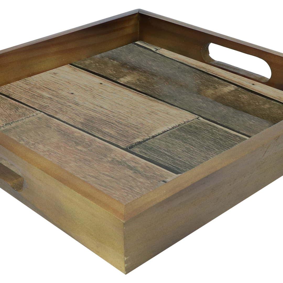 Fotografia para o produto Bandeja quadrada de madeira com alça L35xP35xA5cm