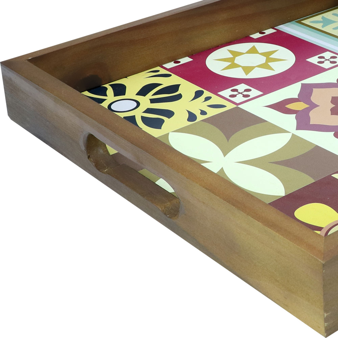 Fotografia para o produto Bandeja quadrada de madeira com alça L35xP35xA5cm colorido