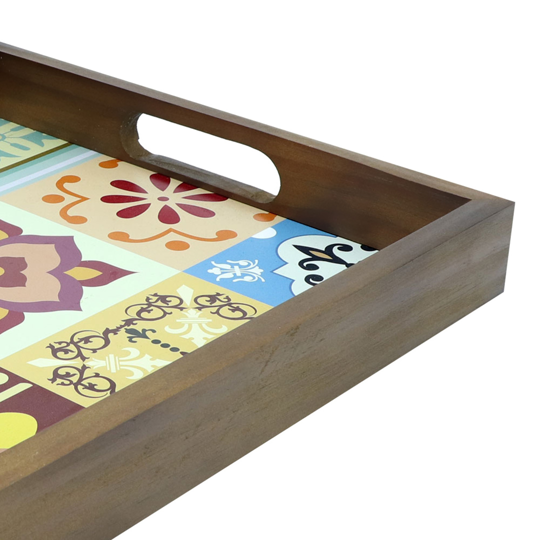 Fotografia para o produto Bandeja quadrada de madeira com alça L35xP35xA5cm colorido