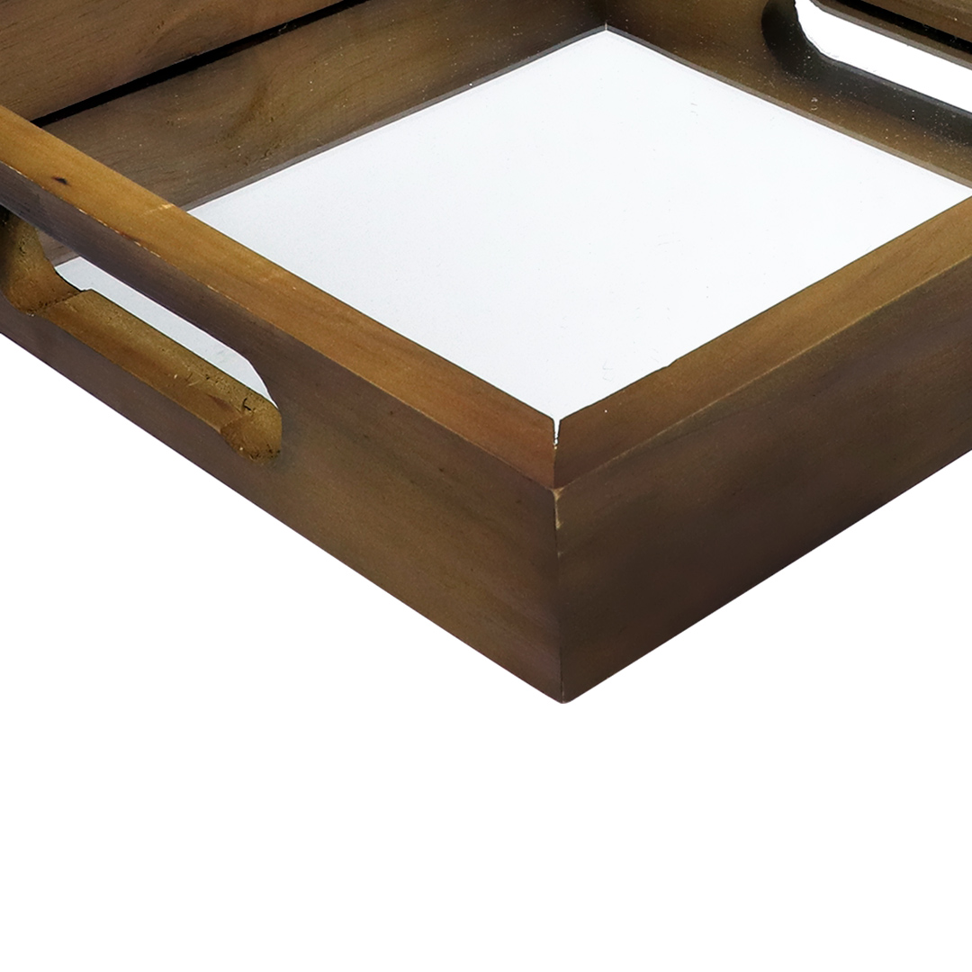 Fotografia para o produto Bandeja quadrada de madeira com espelho e alça L27xP27xA5cm