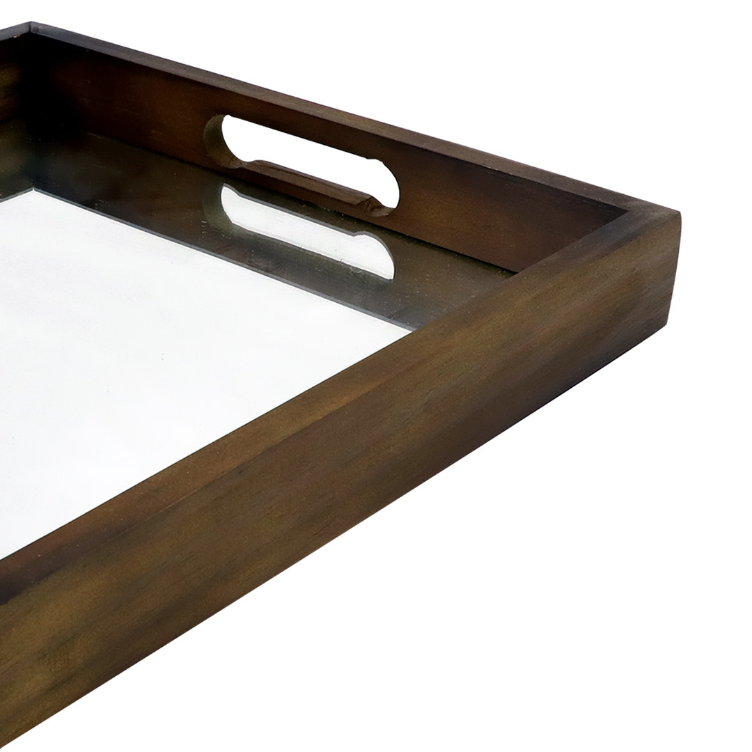 Fotografia para o produto Bandeja quadrada de madeira com espelho e alça L36xP36xA5cm