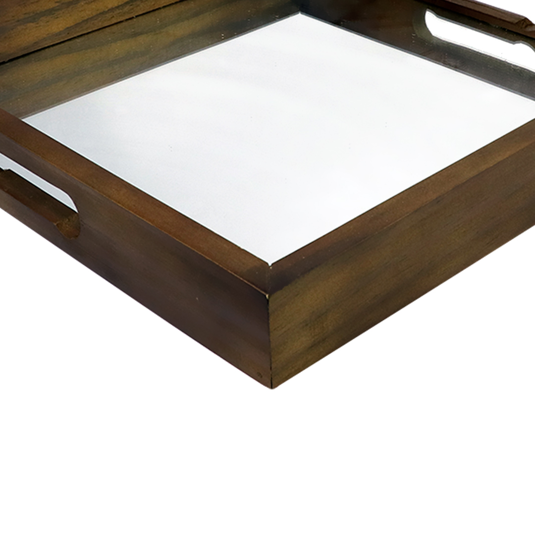 Fotografia para o produto Bandeja quadrada de madeira com espelho e alça L36xP36xA5cm
