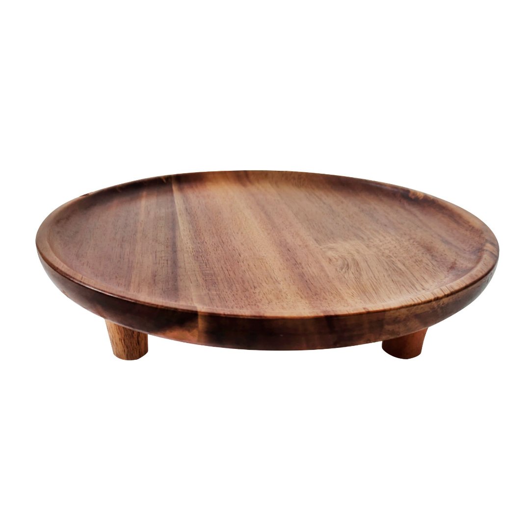 Imagem ilustrativa para Bandeja redonda em madeira de acacia com pé D25xA6cm