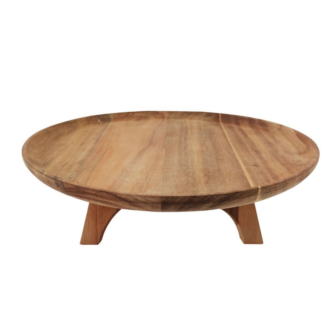 Imagem ilustrativa para Bandeja redonda em madeira de acácia com pé D30,5xA8cm