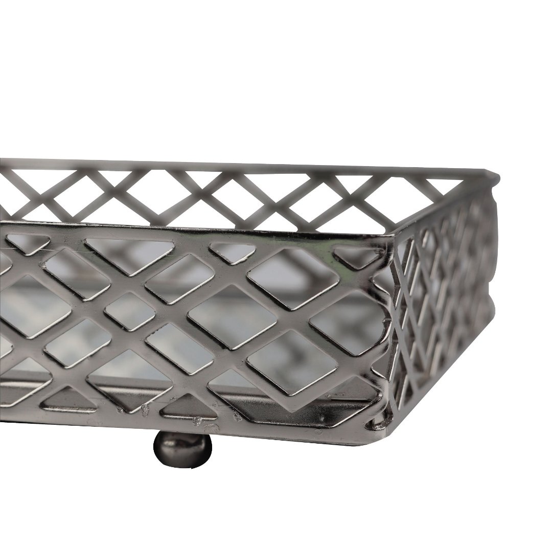 Fotografia para o produto Bandeja retangular Art Deco em ferro com espelho L30xP16xA6cm cor prata