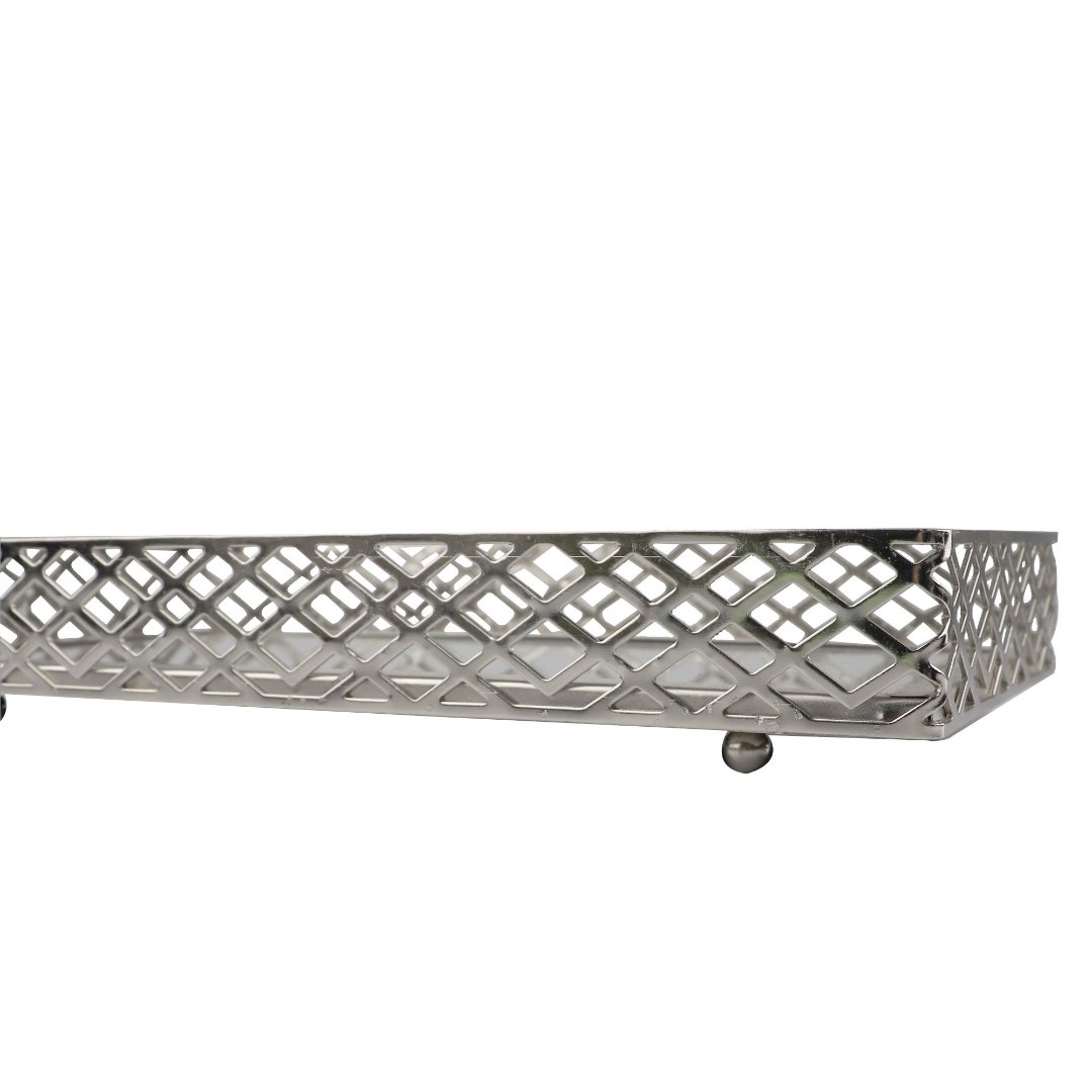 Fotografia para o produto Bandeja retangular Art Deco em ferro com espelho L30xP16xA6cm cor prata