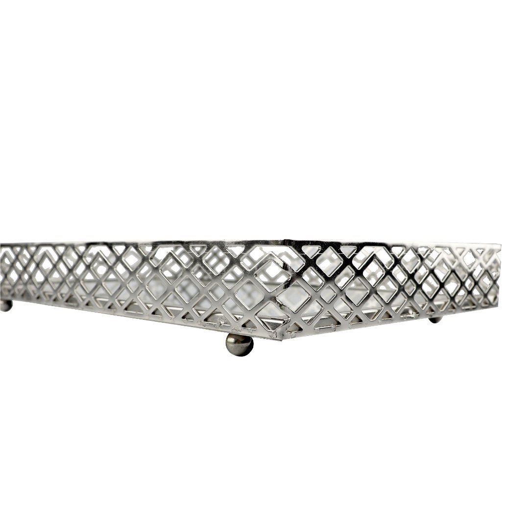 Fotografia para o produto Bandeja retangular Art Deco em ferro com espelho L34xP21xA6cm cor prata