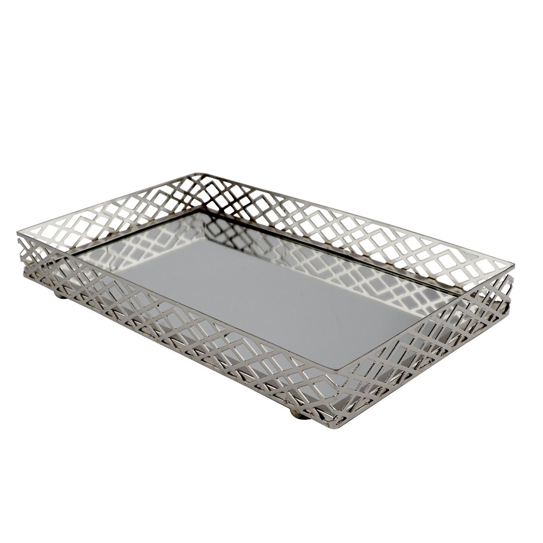 Fotografia para o produto Bandeja retangular Art Deco em ferro com espelho L34xP21xA6cm cor prata