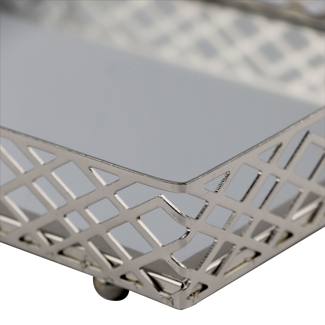 Fotografia para o produto Bandeja retangular Art Deco em ferro com espelho L34xP21xA6cm cor prata