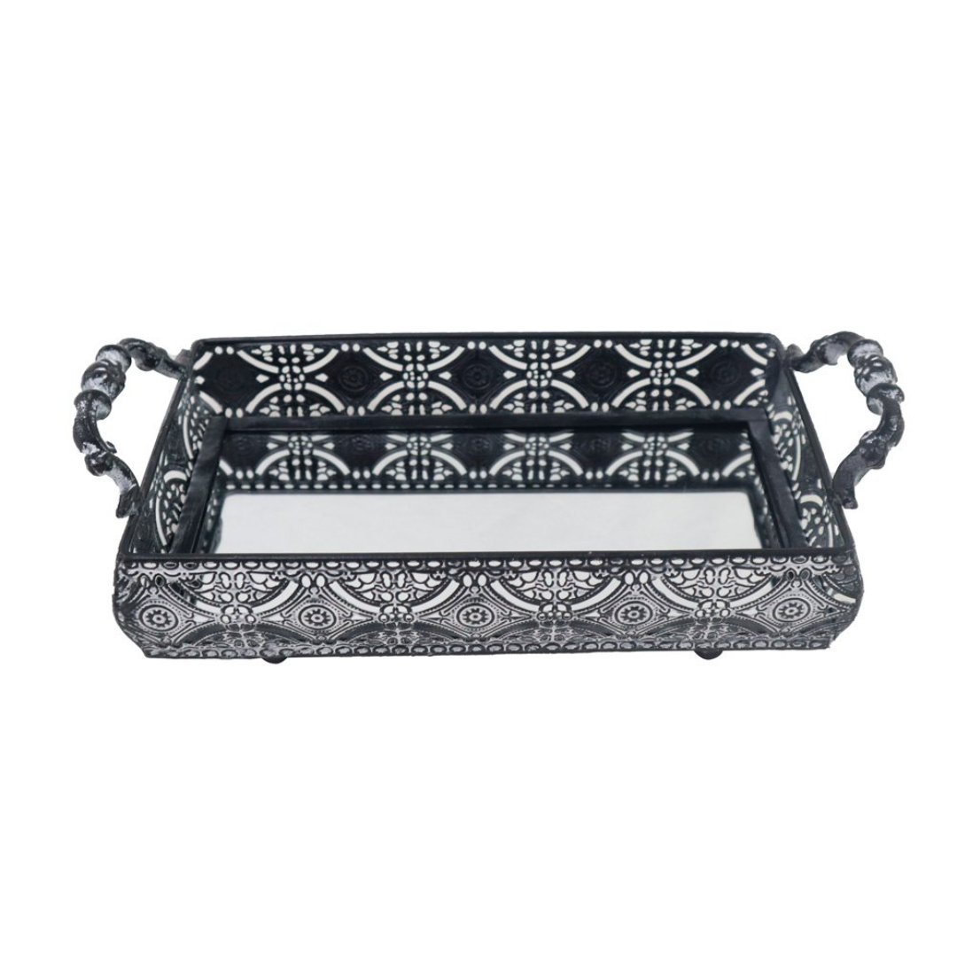 Imagem ilustrativa para Bandeja retangular em ferro com espelho e alça L29xP15xA10cm cor prata