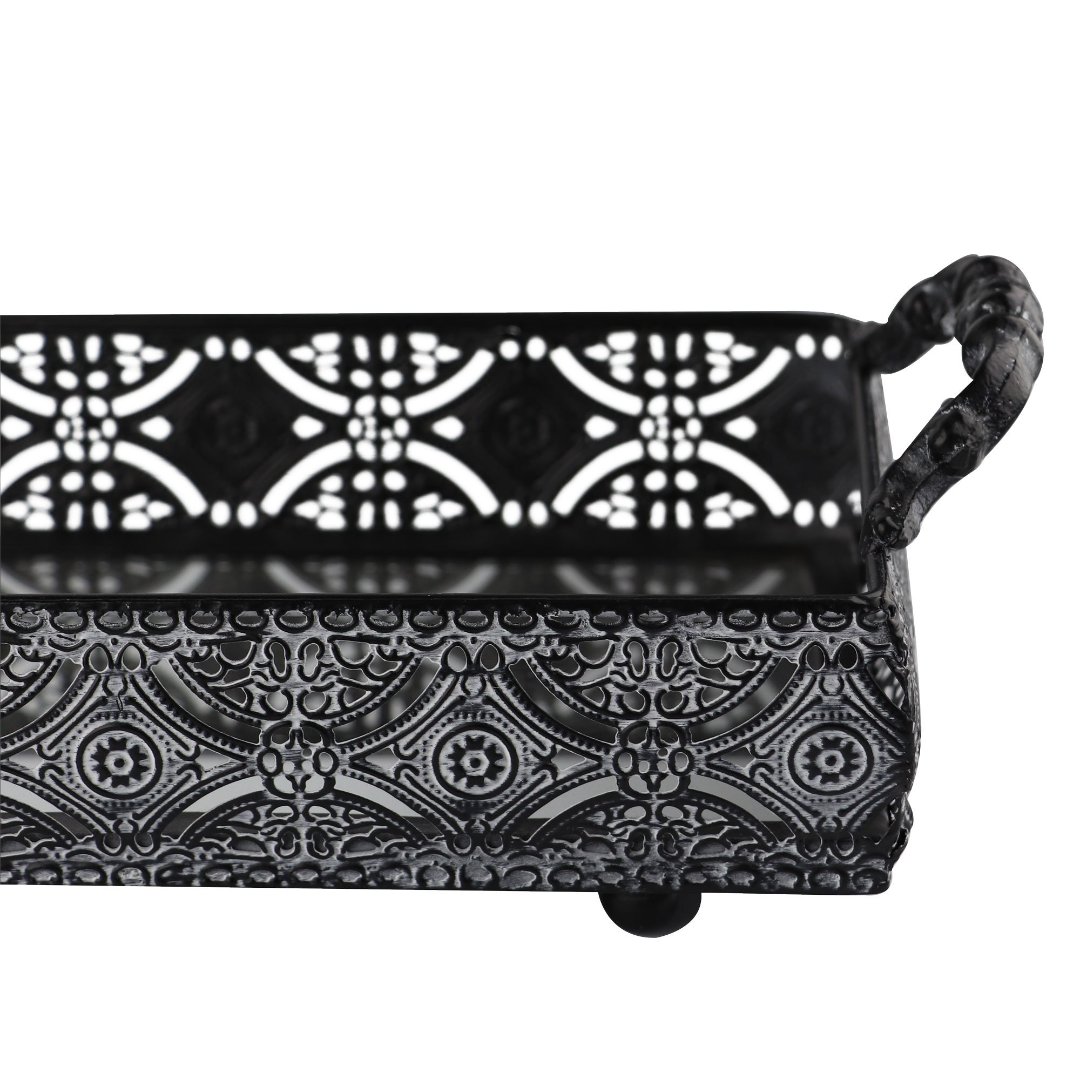 Fotografia para o produto Bandeja retangular Bakir em ferro com espelho e alça L29xP15xA10cm cor prata