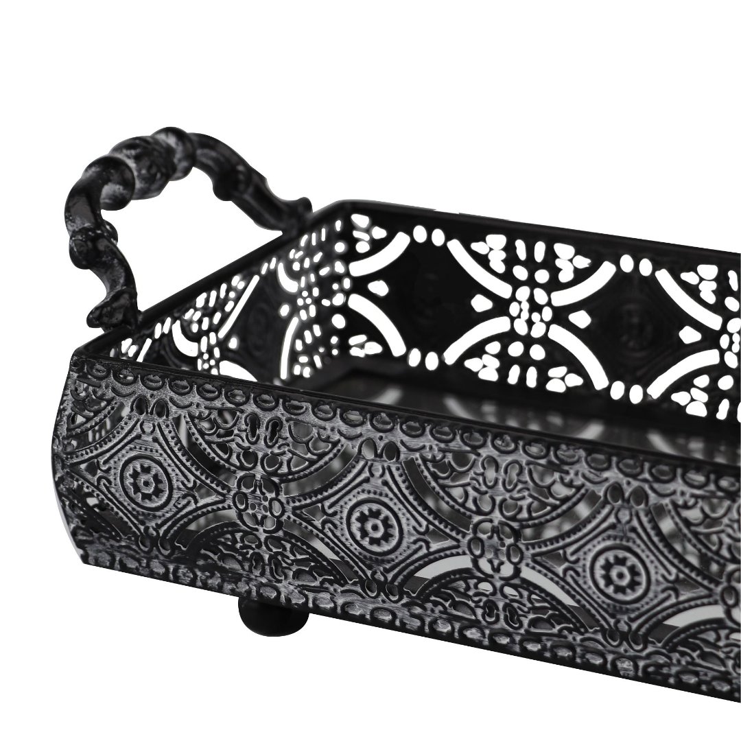 Fotografia para o produto Bandeja retangular Bakir em ferro com espelho e alça L29xP15xA10cm cor prata