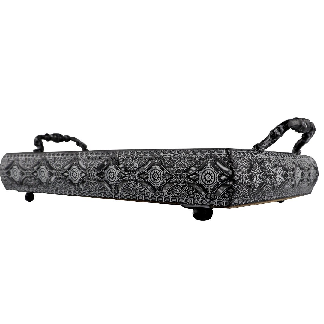 Fotografia para o produto Bandeja retangular Bakir em ferro com espelho e alça L39xP23xA10cm cor prata