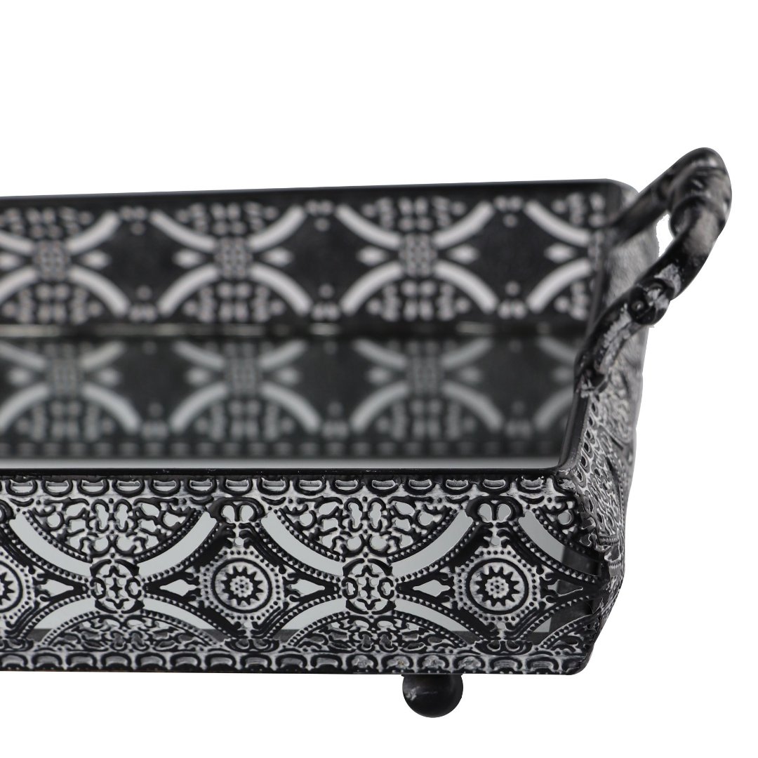 Fotografia para o produto Bandeja retangular Bakir em ferro com espelho e alça L39xP23xA10cm cor prata