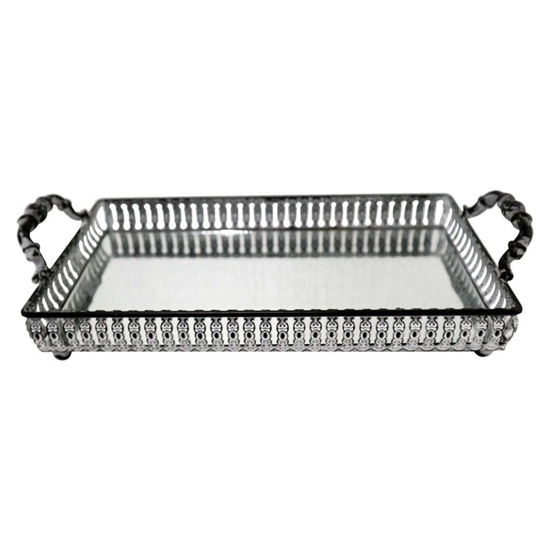 Fotografia para o produto Bandeja retangular com espelho e alça em ferro L33xP16xA8cm