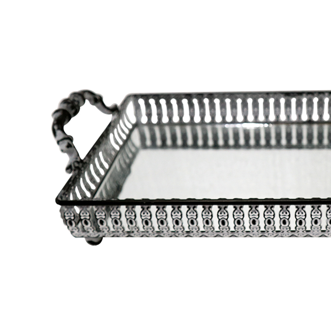 Fotografia para o produto Bandeja retangular com espelho e alça em ferro L33xP16xA8cm