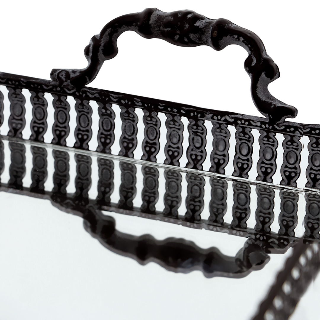 Fotografia para o produto Bandeja retangular com espelho e alça em ferro L38xP19xA8,5cm