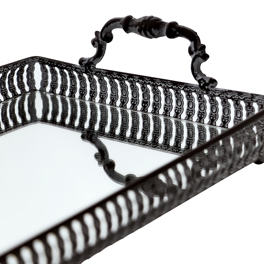 Fotografia para o produto Bandeja retangular com espelho e alça em ferro L41,5xP22xA8,5cm