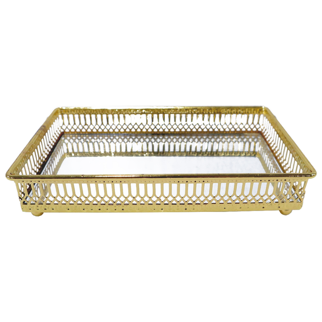 Fotografia para o produto Bandeja retangular com espelho em ferro L21xP12xA4,5cm