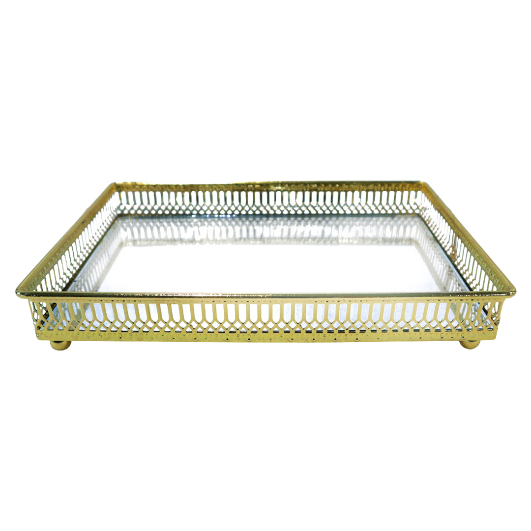 Imagem ilustrativa para Bandeja retangular em ferro com espelho L25xP16xA4,5cm cor dourada