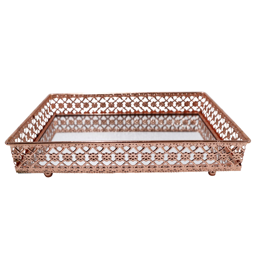 Imagem ilustrativa para Bandeja retangular em ferro com espelho L26xP17xA5cm cor cobre