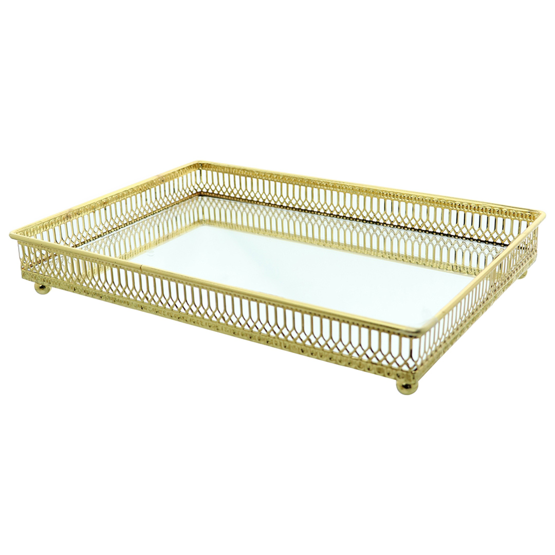 Fotografia para o produto Bandeja retangular com espelho em ferro L29xP20xA4,5cm