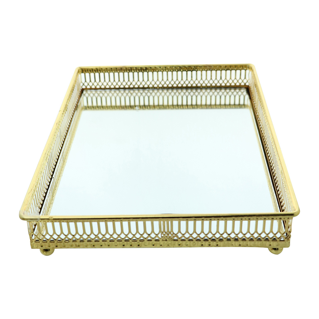 Fotografia para o produto Bandeja retangular com espelho em ferro L29xP20xA4,5cm